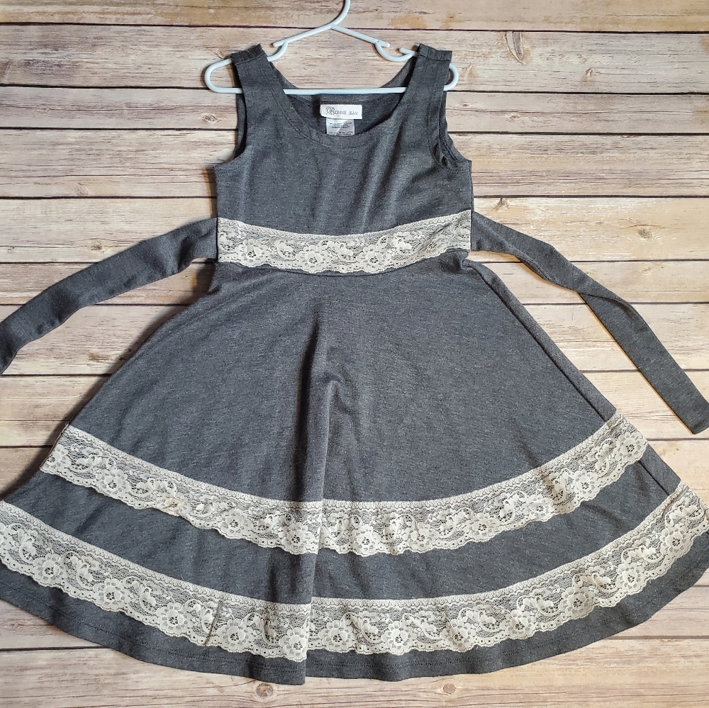 Bonnie Jean girls 7 gray twirl dress with lace